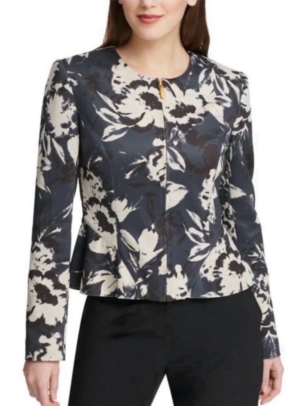 DKNY sz 12 Black & Gray Floral Jacket